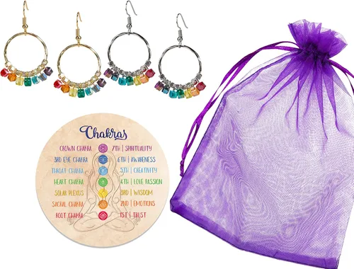 Vista 5 de Aretes de protección curativa de equilibrio de chakras bohemios hechos a mano para mujer, Zinc, Piedra auténtica