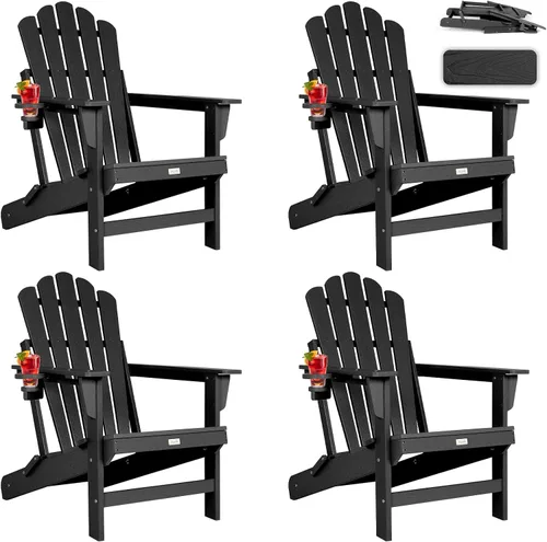Vista 10 de Silla Adirondack plegable de gran tamaño, silla para hogueras de HDPE Negro