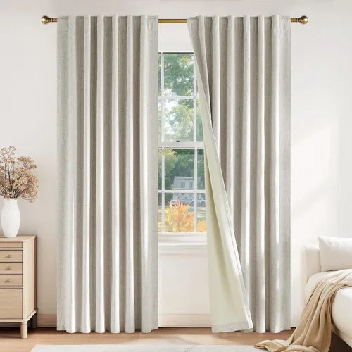 Vista 14 de PONY DANCE Cortinas de lino 100% opacas de 63 pulgadas de largo para dormitorio, sala de estar, oscurecimiento completo, bolsillo para barra