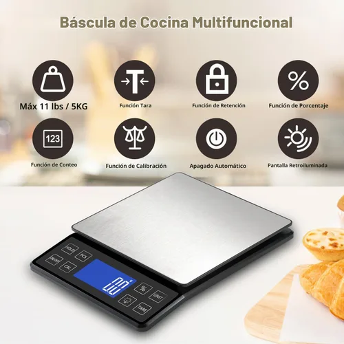 Vista 2 de SEMIER Báscula digital de cocina con alta precisión de 0.1 g/0.001 oz, báscula de panadería de alimentos de 5 kg/11 lb con % de función