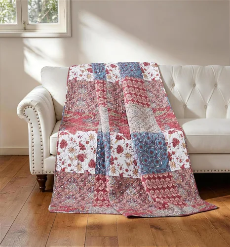 Vista 6 de Chezmoi Collection Delaney - Manta reversible acolchada de 100 % algodón prelavado, diseño floral