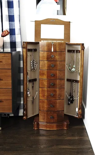 Vista 4 de Hives and Honey Antoinette Jewelry Armoire - Organizador de almacenamiento, color nogal