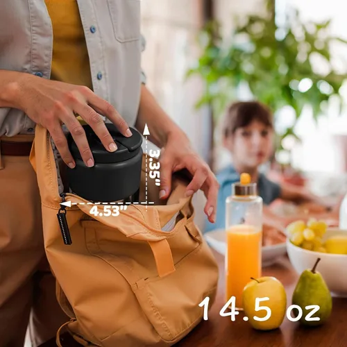 Vista 6 de Termo de sopa de 14.5 onzas para comida caliente para niños, tarro de comida aislado al vacío, termo de sopa sin torsiones para comida caliente