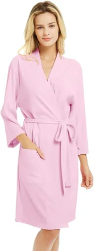 Vista 18 de U2SKIIN Batas para mujer, 100% algodón, ligeras batas con mangas 3/4, kimono de punto, suaves, ropa de casa, bata corta de baño A-algodón gris