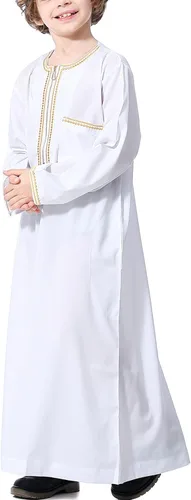 Vista 5 de Aomesinc Islamic Boys Jubba Thobe Saudi Arabia Islamic Clothing Fashion Boys Muslim Long Sleeves Kids Robe