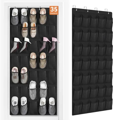 Vista 11 de FENTEC Organizador de zapatos para colgar sobre la puerta, 24 bolsillos, organizador de zapatos colgante para closet, de malla de bolsillo grande