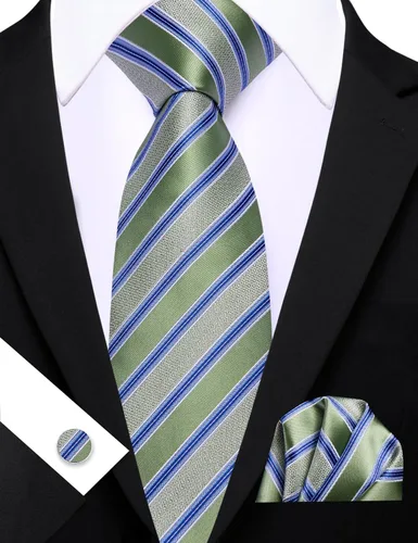 Vista 19 de Barry.Wang Juego de corbatas para hombre, corbata de seda a rayas, tejido a cuadros, gemelos formales, negocios, boda