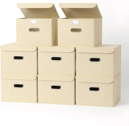 Vista 15 de Paquete de 1 Contenedores de Almacenamiento Plegables Grandes con Tapas, Cubos Organizadores de Almacenamiento de Tela para Estantes, Armario