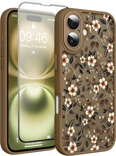 Vista 160 de Magnético para iPhone 13 con protector de pantalla [Compatible con MagSafe] Diseño de patrón floral de flores bonitas, funda delgada a prueba