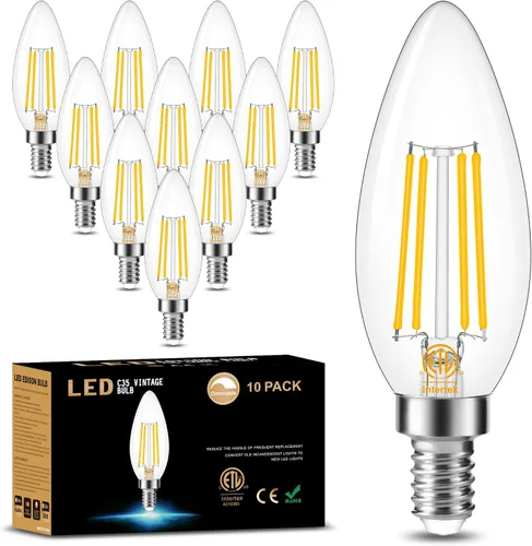 Vista 24 de Cotanic Bombilla LED regulable para candelabro de 2700 K, luz blanca cálida, base E12, equivalente a 60 W, bombilla tipo B con forma de vela