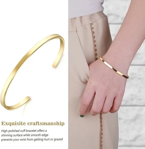 Vista 4 de Lolalet Pulsera fina abierta para novia esposa mamá chapada en oro rosa de 18 quilates pulseras ovaladas de amor acabado pulido liso joyería