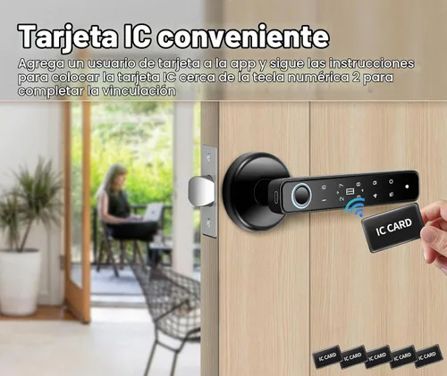 Vista 4 de Perilla de puerta con huella dactilar, perilla de puerta inteligente 5-en-1 de función completa, cerradura de puerta con huella dactilar
