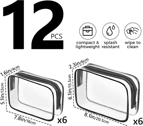 Vista 2 de Bolsa de maquillaje transparente AURUZA, bolsas de aseo portátiles para viajes con cremallera, bolsas organizadoras transparentes aprobadas por