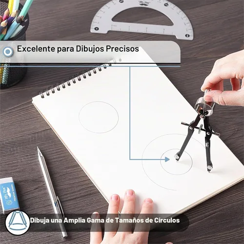 Vista 5 de Mr. Pen- Professional Compass for Geometry, Extra Lead Negro