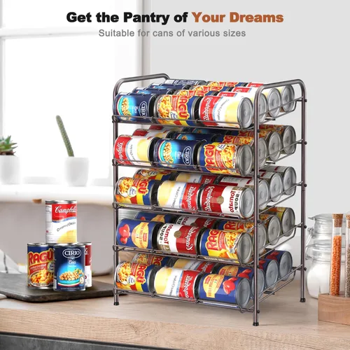 Vista 2 de MOOACE Organizador de latas, dispensador de almacenamiento de latas de 5 niveles con capacidad para hasta 60 latas, organizador de latas, ideal