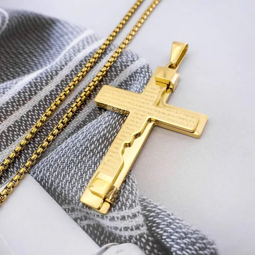 Vista 3 de EZUY GNAY Collar con colgante de cruz de acero inoxidable de oración del Señor cadena de cruz de religión regalo inspirador para hombres y mujeres