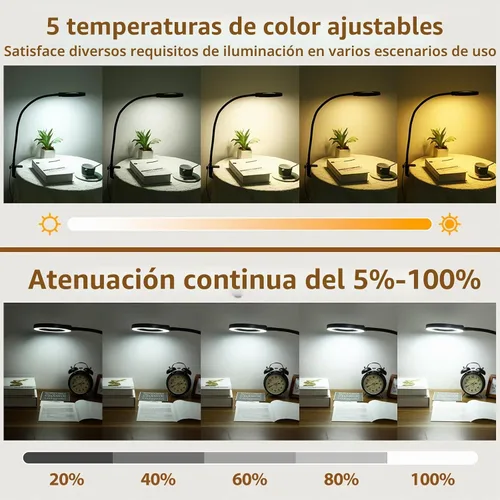 Vista 4 de Lupa 10X con luz y soporte, lámpara de pie flexible de cuello de cisne de 24 pulgadas, LED 3 en 1, 5 modos de color, lupa iluminada regulable sin
