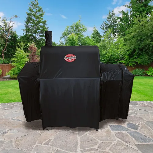 Vista 5 de Char-Griller® Cubierta de poliéster duradera para parrilla y ahumador con material impermeable, forro de PVC y diseño extensible en negro, 46