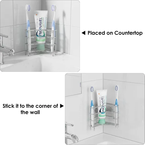 Vista 5 de Linkidea Soporte de esquina para cepillos de dientes para baño, estante triangular de acero inoxidable para paredes de azulejos, organizador