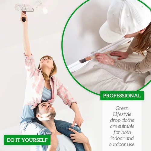 Vista 4 de GREEN LIFESTYLE Telas de caída de lienzo multiusos - Tela de caída para pintar, cubierta de piso, protección resistente para muebles y superficies