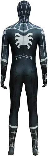 Vista 2 de PREQUA Disfraz de superhéroe de Halloween para hombre, cosplay, traje negro, Zentai, overol de juego de simulación para niños y adultos