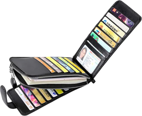 Vista 3 de Huztencor cartera de cuero con bolsillo para tarjeta de crédito bloqueo RFID billetera funda para tarjetas para mujer