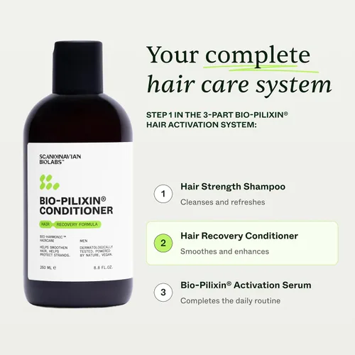 Vista 6 de Scandinavian Biolabs Acondicionador Bio-Pilixin® para hombres Previene puntas abiertas y dañadas, restaura el cabello débil, apoya la vitalidad