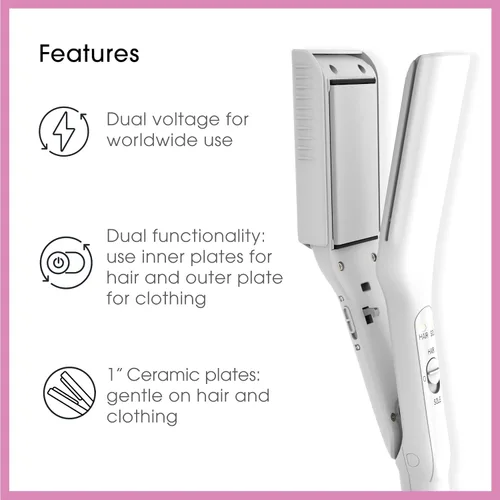 Vista 4 de Conair Mini plancha de viaje y plana 2 en 1 para ropa, alisadora de cabello