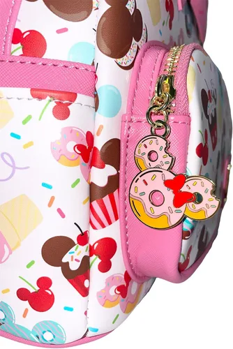Vista 4 de Loungefly Disney Mickey Mouse Cupcakes and Donuts - Bolso de hombro con doble correa para mujer, Rosado