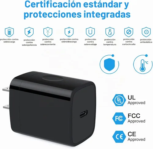Vista 3 de Cargador tipo C, cargador de pared USB C PD de 20 W, bloque de carga rápida y Android de 6 pies Phone Charger Cable Compatible iPhone 16 15 Pro