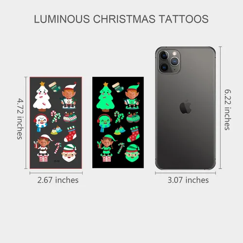 Vista 3 de Tatuajes temporales luminosos de Navidad para decoraciones de fiestas, rellenos de calcetines de Navidad brillantes para niños, suministros