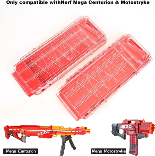 Vista 6 de Clips de revista, 10 dardos de recarga rápida, clips de bala para Nerf Centurion y Motostryke MEGA Blasters, 3 piezas (transparente y rojo)