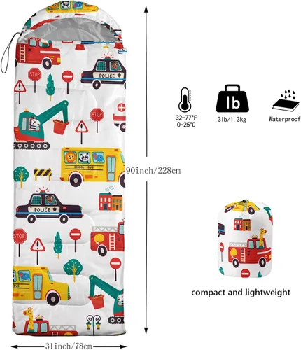 Vista 2 de Saco de dormir para adultos y niños, saco de dormir para mochileros, camping, para niñas, niños, ligero, impermeable, para clima frío y cálido, saco