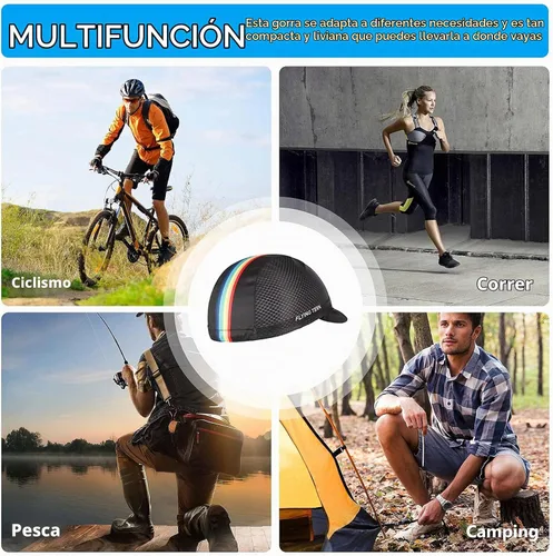Vista 7 de Hikenture Gorra de ciclismo, gorra de calavera refrescante con visera solar, transpirable, forro de casco de verano para hombres y mujeres Negro