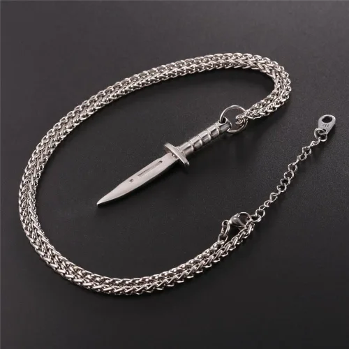 Vista 5 de U7 Punk Necklaces Stainless Steel 18K Gold Plated Large Hip Hop DaggerKnifeSwordSteampunk GearLarge Razor Blade Pendant Necklace for Men Women