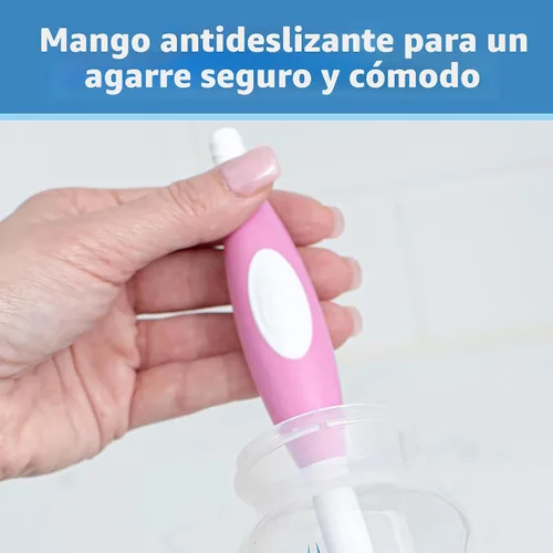 Vista 3 de Dr. Brown's Cepillo de limpieza de biberones suave sin rayones para bebé, limpiador de tetinas y base con ventosa para fácil almacenamiento, libre