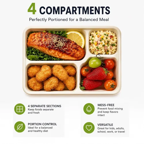 Vista 7 de Kaderron Contenedores de alimentos para llevar de 11 x 8.7 pulgadas con tapas, 4 compartimentos, paquete de 25 cajas desechables para llevar a