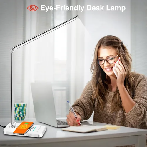 Vista 8 de AFROG - Lámpara LED de escritorio multifuncional con cargador inalámbrico, puerto de carga USB, 5 modos de iluminación, 5 niveles de brillo, control