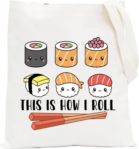 Vista 9 de POFULL Regalo para amantes del sushi, bolsa de cosméticos This is How I Roll, regalo de fiesta de sushi, cocina japonesa, regalo para amantes