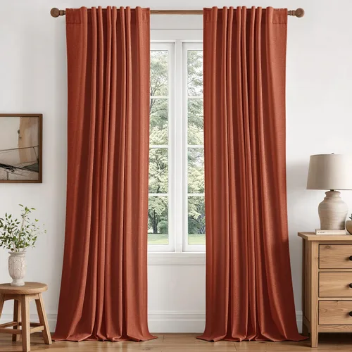 Vista 19 de MIULEE Cortinas de lino 100% opacas para dormitorio, 40 pulgadas de ancho x Marrón Oscuro
