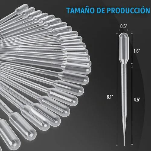 Vista 2 de 20 piezas de pipetas de transferencia de plástico desechables de 3 ml con cuentagotas calibrado para experimentos científicos, arte y bricolaje