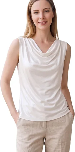 Vista 9 de Blusa sin mangas de seda pura para mujer, con cuello de estilo capucha, de seda de morera, para verano, camiseta tipo tank de seda auténtica Beige