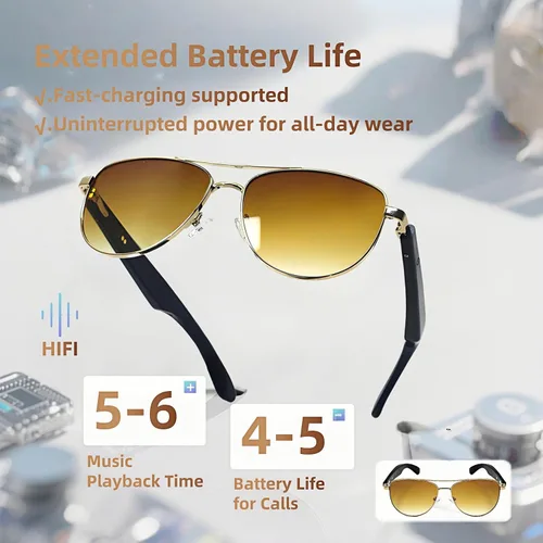 Vista 4 de HJX GT-32 - Lentes de sol inteligentes para hombres/mujeres con interruptor de encendido/apagado automático y Bluetooth 5.4, lentes polarizados