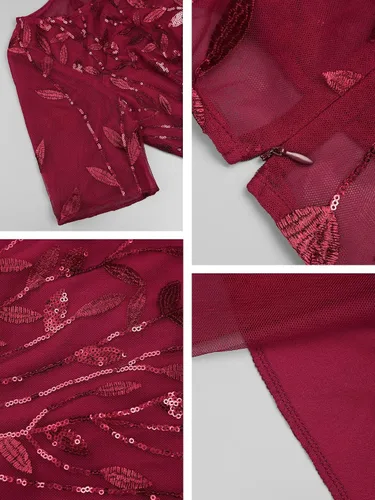 Vista 5 de Ever-Pretty - Vestido de noche elegante de sirena con bordado de lentejuelas, manga corta, escote ilusión para mujer, 07707-USA