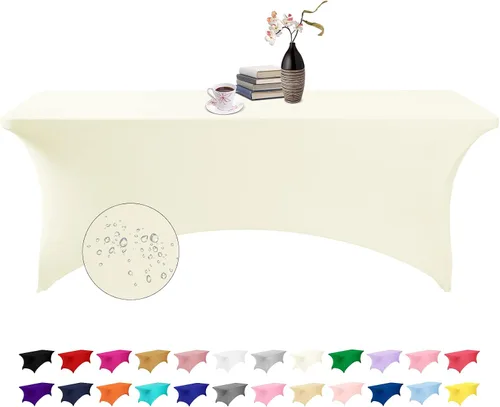 Vista 46 de Paquete de 2 fundas de mesa de elastano impermeables para mesas rectangulares, 6 pies, negras, elásticas, resistentes a manchas, para todas