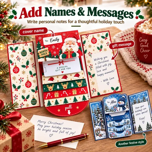 Vista 4 de Folleto de tarjetas de regalo de Navidad en cascada 2027, 3 portatarjetas #B 3 piezas