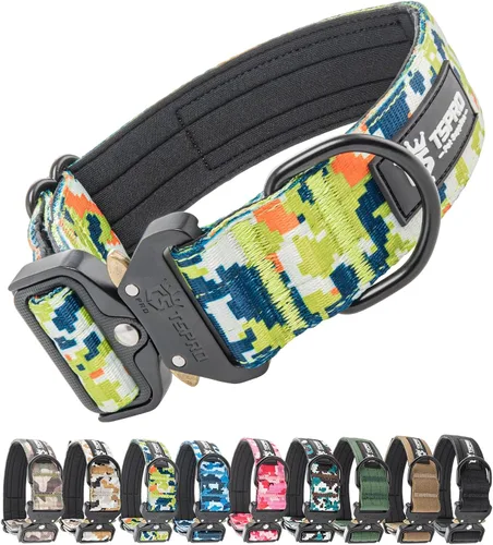 Vista 13 de TSPRO - Collar táctico para perro, hebilla metálica de liberación rápida Verde Básico - Estilo Parche