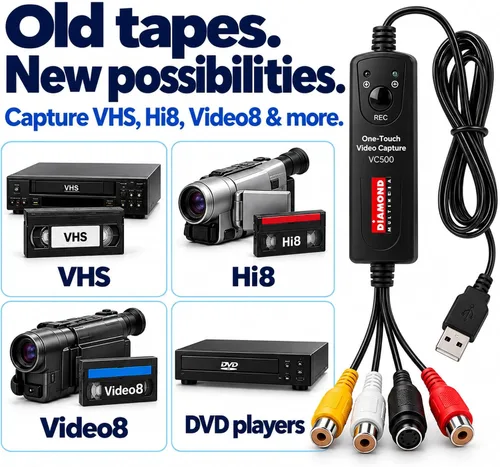Vista 3 de Diamond Multimedia VC500 VHS a convertidor digital, dispositivo de captura de video USB para VHS, VCR, DVD, Hi8, mini reproductores DV, videocámara