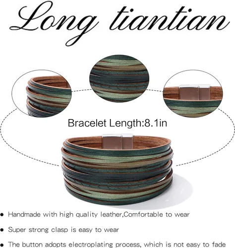 Vista 3 de Long tiantian Pulseras apilables para mujer, pulseras de cuero para mujer, joyería occidental para mujer