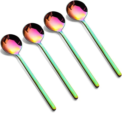 Vista 8 de Juego de 8 mini cucharas de café expreso de 5.3 pulgadas con mango esmerilado negro mate de acero inoxidable para postre té, helado, pastel